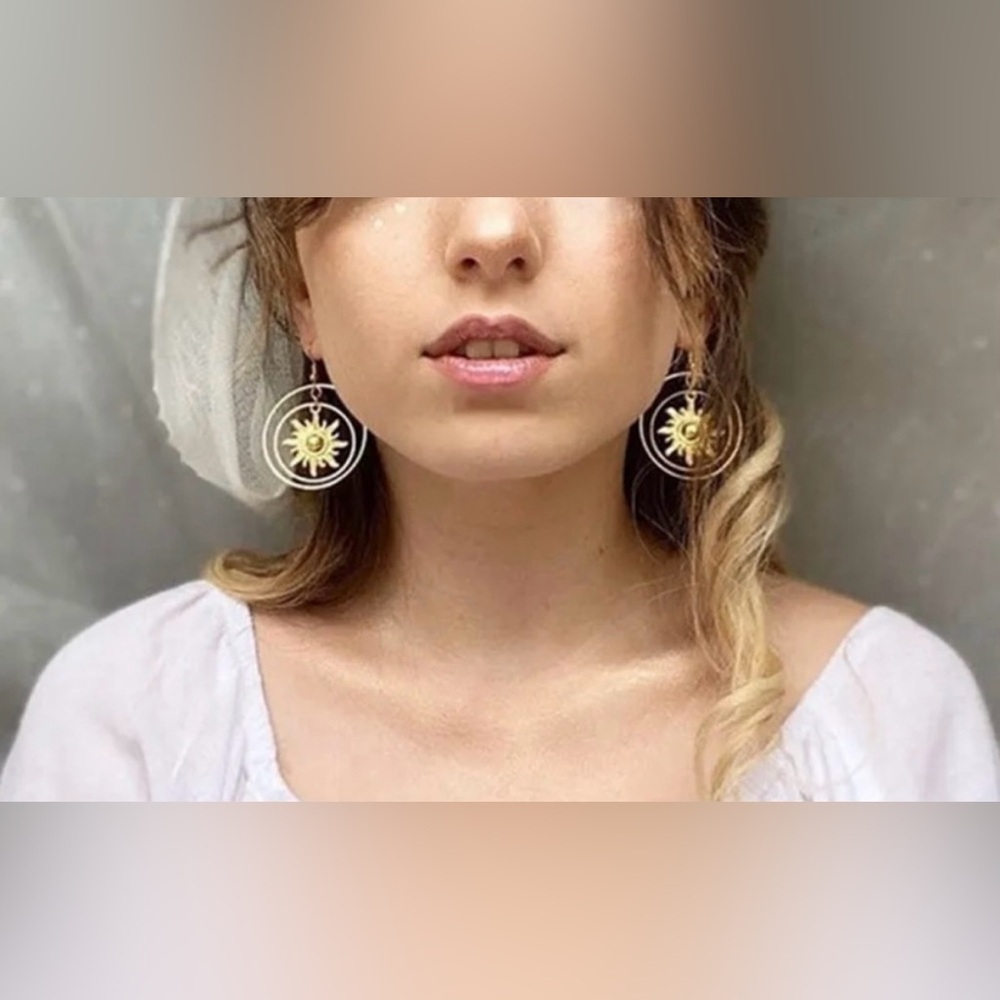 New Sun Celestial Gold Double Hoop Earrings Bohemian Hippie